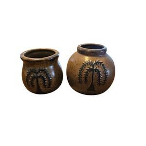 Set of 2 Willow Tree Pottery Vases Containers Primitive Country Decor